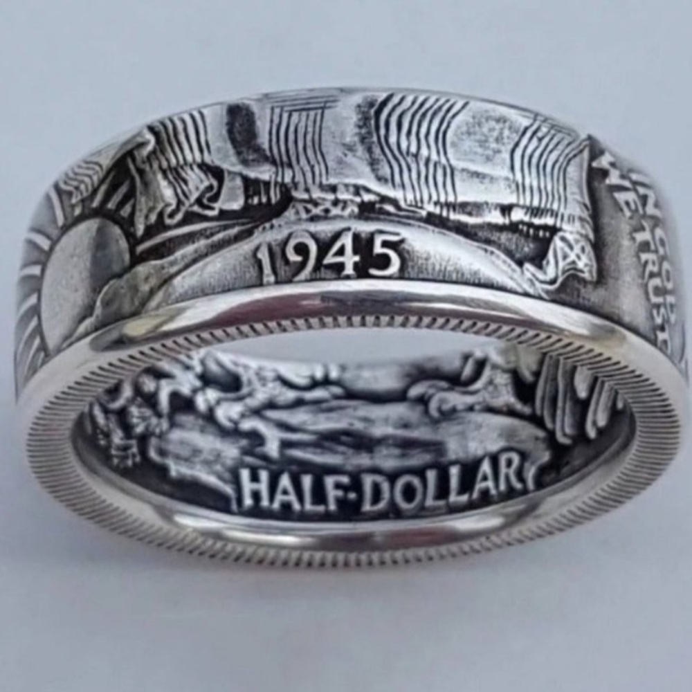 Pewter Vintage Style Morgen Half Dollar Ring Size 10 - Picture 4 of 5